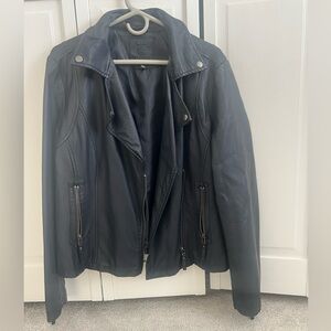 Navy Blue Faux Leather Jacket
